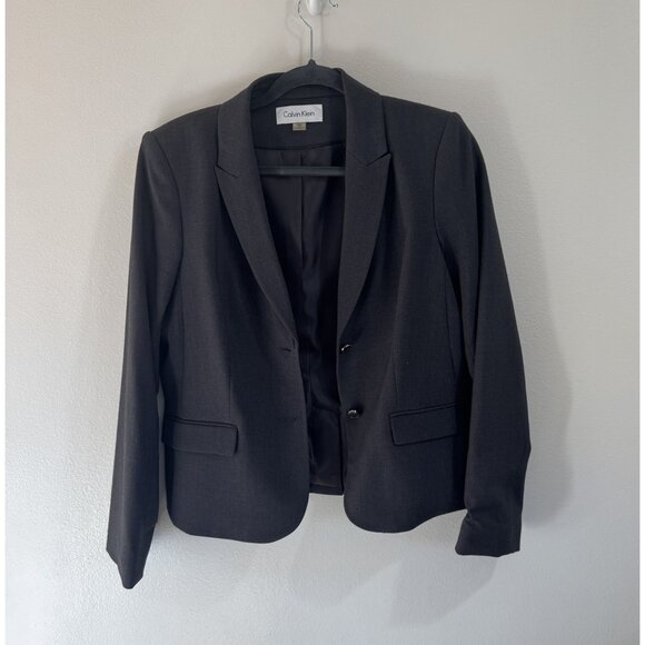 Calvin Klein Blazer Jacket Gray 12 / L Stretch Double Button Career Suit - Picture 1 of 8